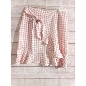 eight Paris Shirt women's Size Large Faux Wrap Ruffle Side Zip Gingham Skirt